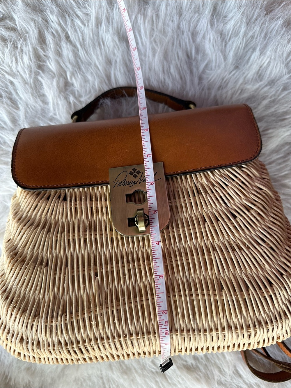 Patricia Nash Tan Leather & Woven Straw Crossbody Bag basket satchel - Picture 12 of 16
